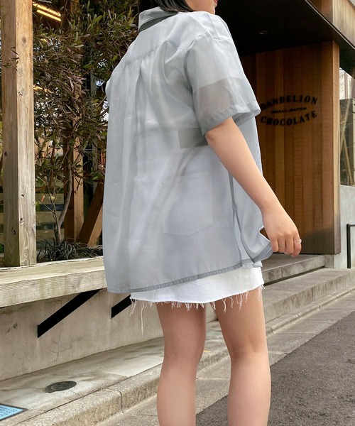 mimi toujours（ミミトゥジュール）の「シャツ シアー オーガンジー omom×mimi toujours（シャツ/ブラウス・レディース・オフホワイト/サックスブルー・M）」の8枚目の写真