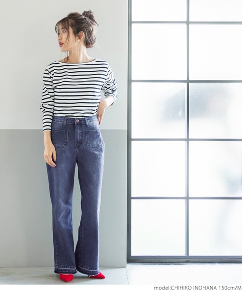 coca（coca）（コカ）の「リメイク風カットオフストレッチデニム（デニムパンツ・レディース・ブルー・M/L）」の4枚目の写真