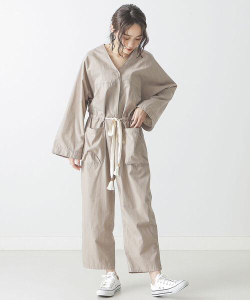 BEAMS LIGHTS（ビームスライツ）の「KiiRA / ストライプ ジャンプスーツ（サロペット/オーバーオール・レディース・ライトブルー/ライトブラウン・ONE SIZE）」の3枚目の写真