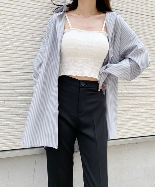 CLEA（クレア）の「オープンショルダー2WAYストライプボーイフレンドシャツ（シャツ/ブラウス・レディース・ブルー/グリーン・FREE）」の4枚目の写真