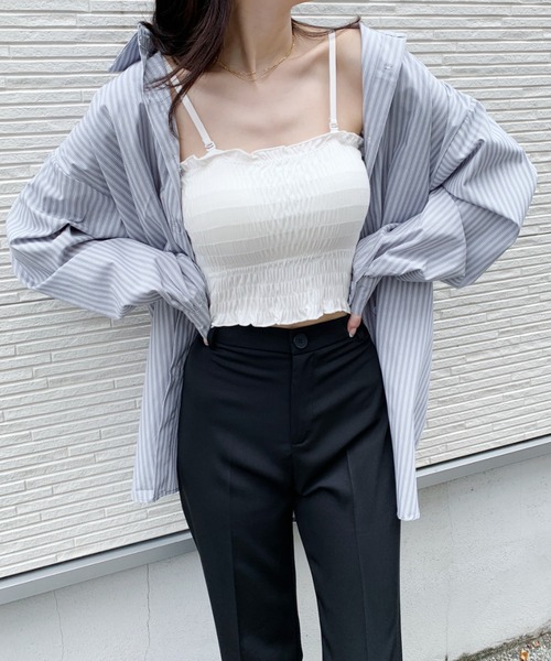 CLEA（クレア）の「オープンショルダー2WAYストライプボーイフレンドシャツ（シャツ/ブラウス・レディース・ブルー/グリーン・FREE）」の7枚目の写真