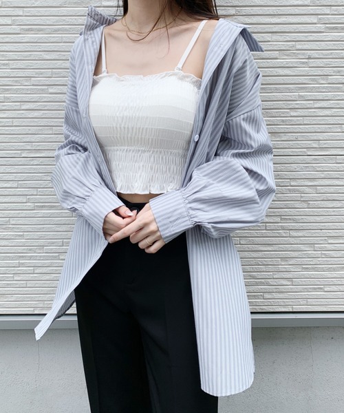 CLEA（クレア）の「オープンショルダー2WAYストライプボーイフレンドシャツ（シャツ/ブラウス・レディース・ブルー/グリーン・FREE）」の5枚目の写真