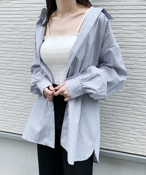 CLEA（クレア）の「オープンショルダー2WAYストライプボーイフレンドシャツ（シャツ/ブラウス・レディース・ブルー/グリーン・FREE）」の8枚目の写真