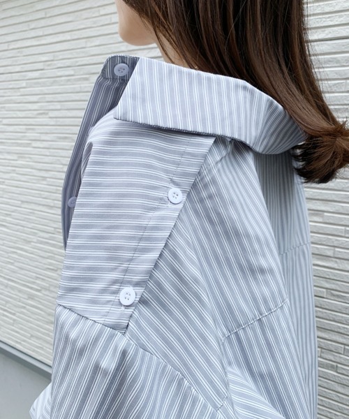 CLEA（クレア）の「オープンショルダー2WAYストライプボーイフレンドシャツ（シャツ/ブラウス・レディース・ブルー/グリーン・FREE）」の12枚目の写真