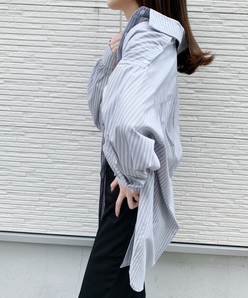 CLEA（クレア）の「オープンショルダー2WAYストライプボーイフレンドシャツ（シャツ/ブラウス・レディース・ブルー/グリーン・FREE）」の13枚目の写真