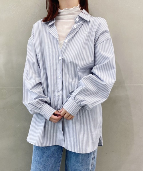 CLEA（クレア）の「オープンショルダー2WAYストライプボーイフレンドシャツ（シャツ/ブラウス・レディース・ブルー/グリーン・FREE）」の15枚目の写真