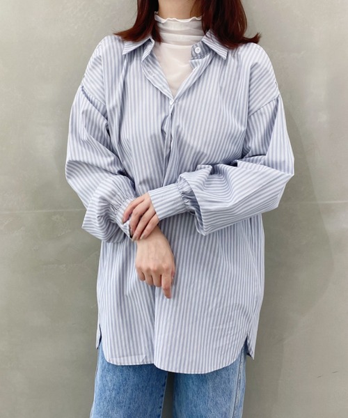 CLEA（クレア）の「オープンショルダー2WAYストライプボーイフレンドシャツ（シャツ/ブラウス・レディース・ブルー/グリーン・FREE）」の18枚目の写真