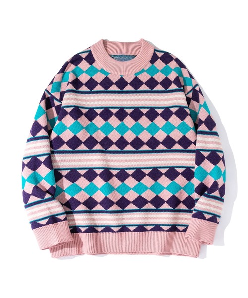Hook レトロ調幾何学模様総柄ニット風スウェット スウェット Hook フック のファッション通販 Zozotown