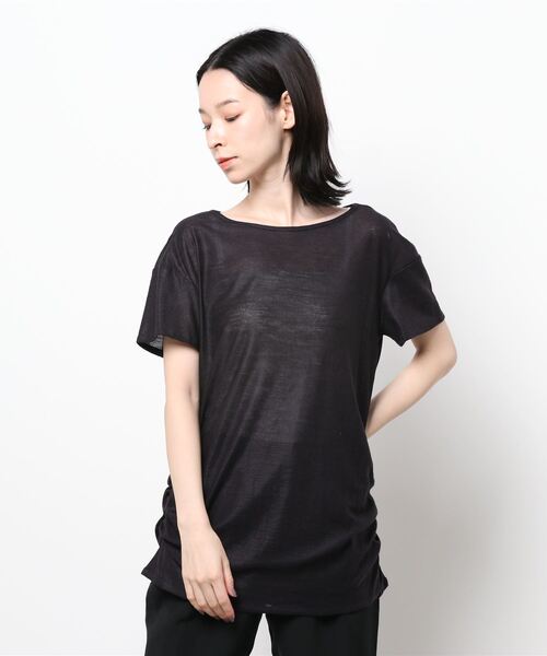 GGD（ジージーディー）の「ウォッシャブル麻モダンベーシック（Tシャツ/カットソー・レディース・ワイン/ブラック/バーガンディー/インディゴブルー・L/M/LL）」の4枚目の写真