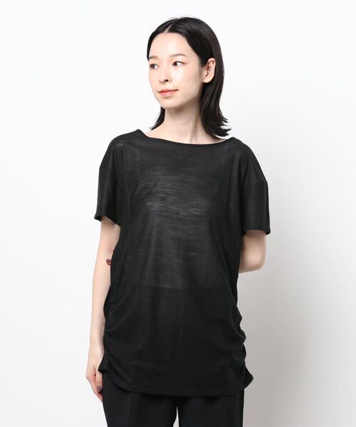 GGD（ジージーディー）の「ウォッシャブル麻モダンベーシック（Tシャツ/カットソー・レディース・ワイン/ブラック/バーガンディー/インディゴブルー・L/M/LL）」の2枚目の写真
