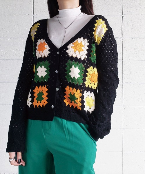 me+em select(ミームセレクト)の「パッチワーククロシェワイドカーディガン(カーディガン/ボレロ・レディース・ブラウン/ブラック/イエロー/ブルー/アイボリー・FREE)」の8枚目の写真