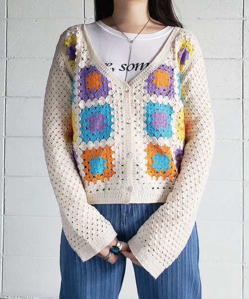 me+em select(ミームセレクト)の「パッチワーククロシェワイドカーディガン(カーディガン/ボレロ・レディース・ブラウン/ブラック/イエロー/ブルー/アイボリー・FREE)」の17枚目の写真