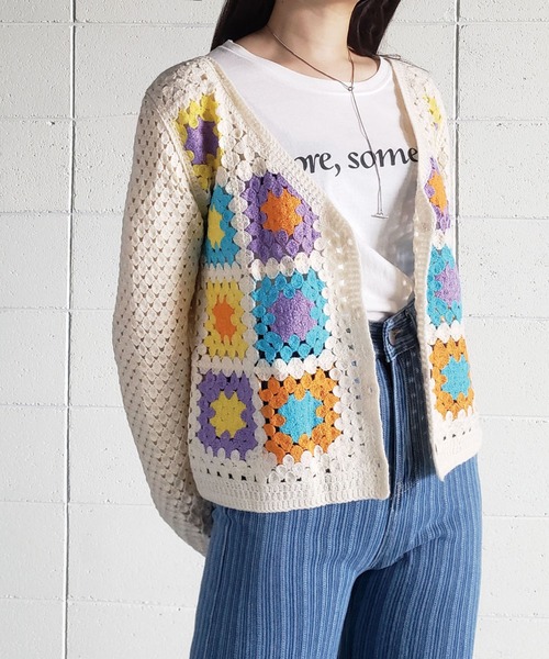me+em select(ミームセレクト)の「パッチワーククロシェワイドカーディガン(カーディガン/ボレロ・レディース・ブラウン/ブラック/イエロー/ブルー/アイボリー・FREE)」の10枚目の写真