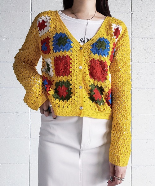 me+em select(ミームセレクト)の「パッチワーククロシェワイドカーディガン(カーディガン/ボレロ・レディース・ブラウン/ブラック/イエロー/ブルー/アイボリー・FREE)」の15枚目の写真