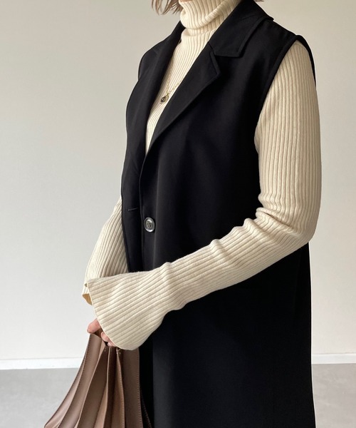 y/m by misato（イムバイミサト）の「エステルツイルテーラードベスト（ベスト・レディース・ブラック/ベージュ・FREE）」の6枚目の写真