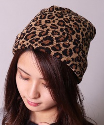 (CR)【ユニセックス】レオパード ジャガード ニットキャップ