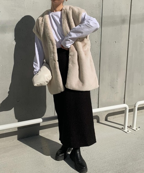 select MOCA（セレクトモカ）の「フェイクファーノーカラージレ（ベスト・レディース・ブラック/ブラウン/アイボリー・FREE）」の18枚目の写真