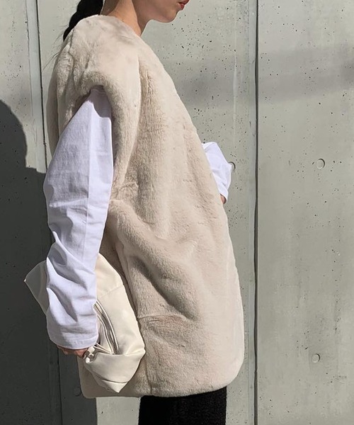 select MOCA（セレクトモカ）の「フェイクファーノーカラージレ（ベスト・レディース・ブラック/ブラウン/アイボリー・FREE）」の17枚目の写真