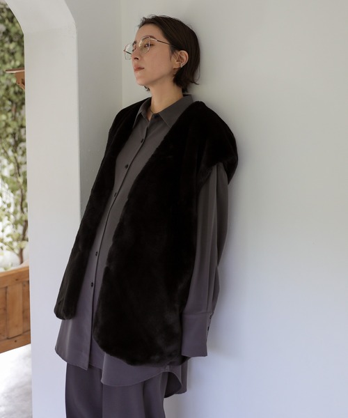 select MOCA（セレクトモカ）の「フェイクファーノーカラージレ（ベスト・レディース・ブラック/ブラウン/アイボリー・FREE）」の21枚目の写真