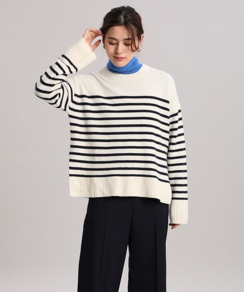 INED（イネド）の「ドロップショルダークルーニット（ニット/セーター・レディース・オフホワイト/その他/モカ/ネイビー/イエロー・9号）」の6枚目の写真