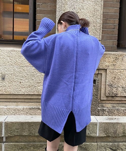 DouDou（ドゥドゥ）の「バックスリットタートル（ニット/セーター・レディース・ブラック/ピンク/ベージュ/パープル・FREE）」の3枚目の写真