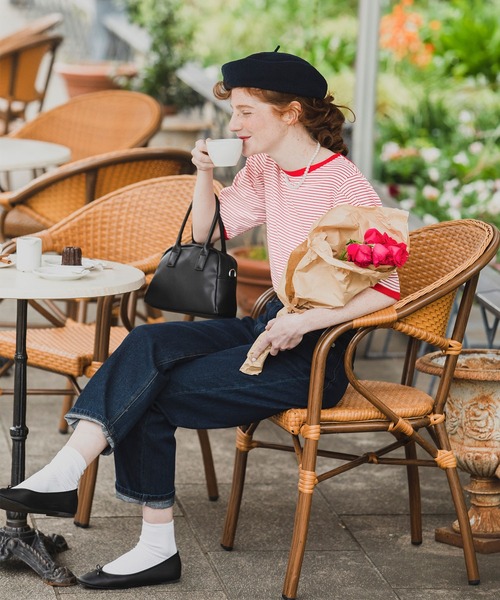 BONLECILL（ボンルシール）の「2way ミニボーダー リンガーパフスリーブプルオーバー クルーネック/スクエアネック（Tシャツ/カットソー・レディース・ブラック/ブラウン/レッド/ブルー/グリーン/イエロー・FREE）」の18枚目の写真