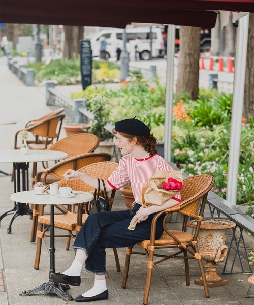 BONLECILL（ボンルシール）の「2way ミニボーダー リンガーパフスリーブプルオーバー クルーネック/スクエアネック（Tシャツ/カットソー・レディース・ブラック/ブラウン/レッド/ブルー/グリーン/イエロー・FREE）」の19枚目の写真