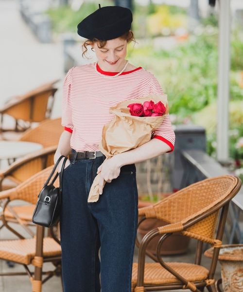 BONLECILL（ボンルシール）の「2way ミニボーダー リンガーパフスリーブプルオーバー クルーネック/スクエアネック（Tシャツ/カットソー・レディース・ブラック/ブラウン/レッド/ブルー/グリーン/イエロー・FREE）」の16枚目の写真