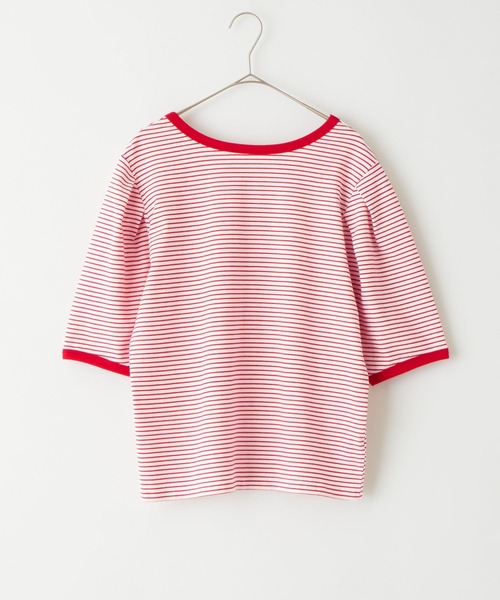 BONLECILL（ボンルシール）の「2way ミニボーダー リンガーパフスリーブプルオーバー クルーネック/スクエアネック（Tシャツ/カットソー・レディース・ブラック/ブラウン/レッド/ブルー/グリーン/イエロー・FREE）」の13枚目の写真