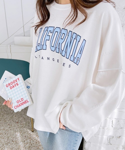 Dalfwin（ダールフィン）の「韓国ファッションCALIFORNIAカレッジロゴオーバーサイズスウェット（スウェット・レディース・グレー/ブラック/ベージュ/ベージュ系その他/ブラック系その他/グレー系その他/アイボリー・FREE）」の9枚目の写真