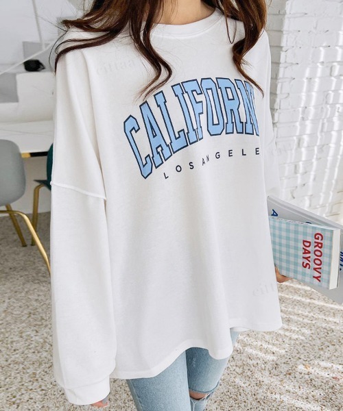 Dalfwin（ダールフィン）の「韓国ファッションCALIFORNIAカレッジロゴオーバーサイズスウェット（スウェット・レディース・グレー/ブラック/ベージュ/ベージュ系その他/ブラック系その他/グレー系その他/アイボリー・FREE）」の14枚目の写真