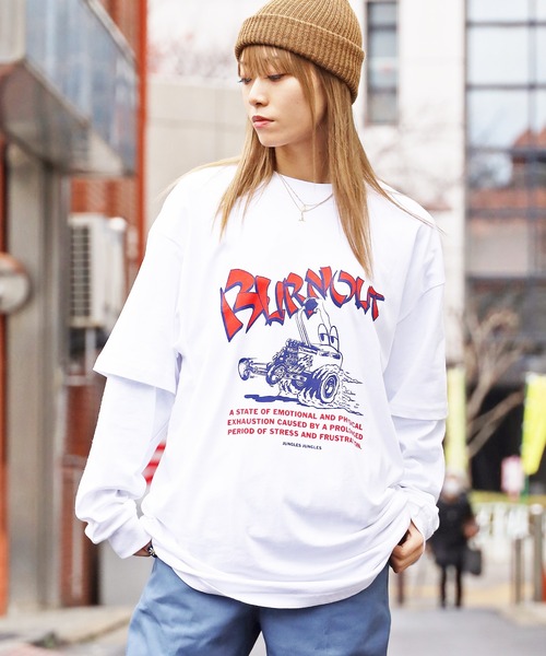 JUNGLES（ジャングルス）の「JUNGLES/ジャングルス  Burnout S/S Tee 半袖Tシャツ フロントロゴ グラフィックプリント オーバーサイズ（Tシャツ/カットソー・メンズ・ホワイト/グリーン・L/M/XL）」の7枚目の写真