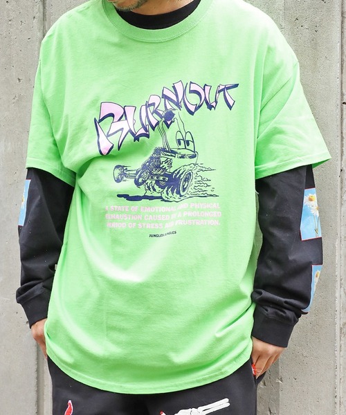 JUNGLES（ジャングルス）の「JUNGLES/ジャングルス  Burnout S/S Tee 半袖Tシャツ フロントロゴ グラフィックプリント オーバーサイズ（Tシャツ/カットソー・メンズ・ホワイト/グリーン・L/M/XL）」の19枚目の写真