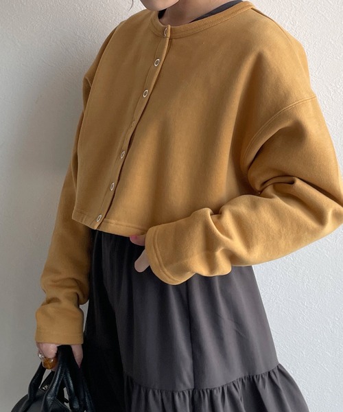 w closet（ダブルクローゼット）の「スウェットクルーネックカーディガン（カーディガン/ボレロ・レディース・ライム/グリーン/アイボリー/スミクロ/オレンジ系・FREE）」の5枚目の写真