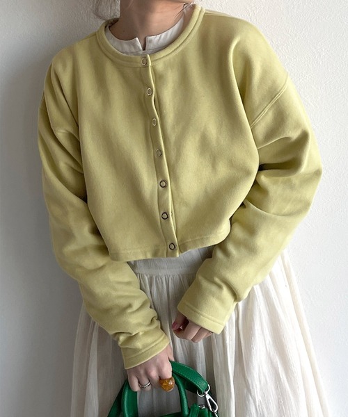 w closet（ダブルクローゼット）の「スウェットクルーネックカーディガン（カーディガン/ボレロ・レディース・ライム/グリーン/アイボリー/スミクロ/オレンジ系・FREE）」の3枚目の写真