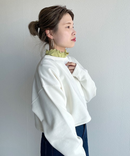 w closet（ダブルクローゼット）の「スウェットクルーネックカーディガン（カーディガン/ボレロ・レディース・ライム/グリーン/アイボリー/スミクロ/オレンジ系・FREE）」の11枚目の写真