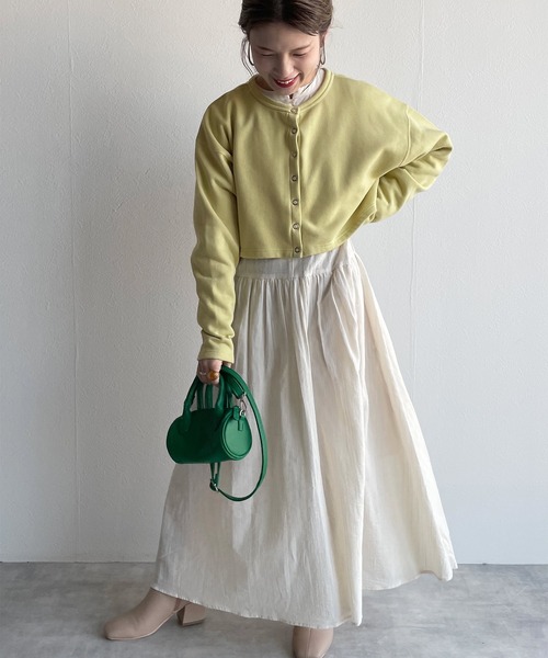 w closet（ダブルクローゼット）の「スウェットクルーネックカーディガン（カーディガン/ボレロ・レディース・ライム/グリーン/アイボリー/スミクロ/オレンジ系・FREE）」の20枚目の写真