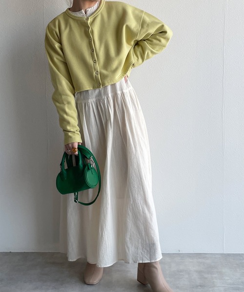 w closet（ダブルクローゼット）の「スウェットクルーネックカーディガン（カーディガン/ボレロ・レディース・ライム/グリーン/アイボリー/スミクロ/オレンジ系・FREE）」の12枚目の写真