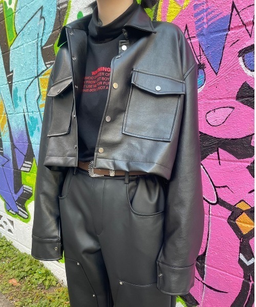 XU（エックスユー）の「【XU/エックスユー】french leather crop jacket/クロップド レザージャケット クロップ レザー レザーシャツ（その他アウター・メンズ・ブラック・ONE SIZE）」の4枚目の写真