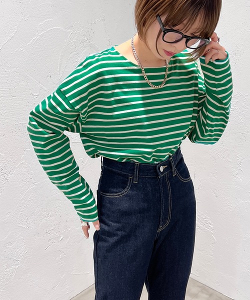 apres jour mignon(アプレジュールミニョン)の「ボーダートップス【ZOZOTOWN限定アイテム】(Tシャツ/カットソー・レディース・ブルー系その他/パープル系その他/グリーン系その他/杢グレー/ピンク系その他/オフホワイト・フリー/X-LARGE)」の4枚目の写真