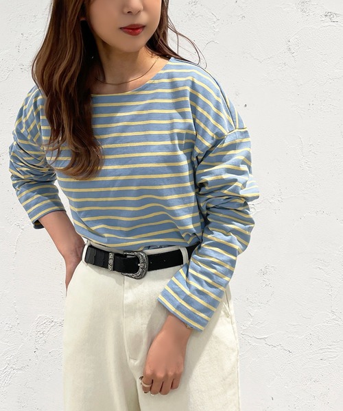 apres jour mignon(アプレジュールミニョン)の「ボーダートップス【ZOZOTOWN限定アイテム】(Tシャツ/カットソー・レディース・ブルー系その他/パープル系その他/グリーン系その他/杢グレー/ピンク系その他/オフホワイト・フリー/X-LARGE)」の7枚目の写真