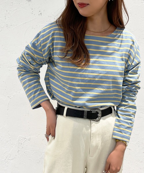 apres jour mignon(アプレジュールミニョン)の「ボーダートップス【ZOZOTOWN限定アイテム】(Tシャツ/カットソー・レディース・ブルー系その他/パープル系その他/グリーン系その他/杢グレー/ピンク系その他/オフホワイト・フリー/X-LARGE)」の8枚目の写真