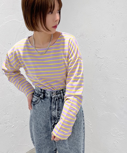 apres jour mignon(アプレジュールミニョン)の「ボーダートップス【ZOZOTOWN限定アイテム】(Tシャツ/カットソー・レディース・ブルー系その他/パープル系その他/グリーン系その他/杢グレー/ピンク系その他/オフホワイト・フリー/X-LARGE)」の13枚目の写真