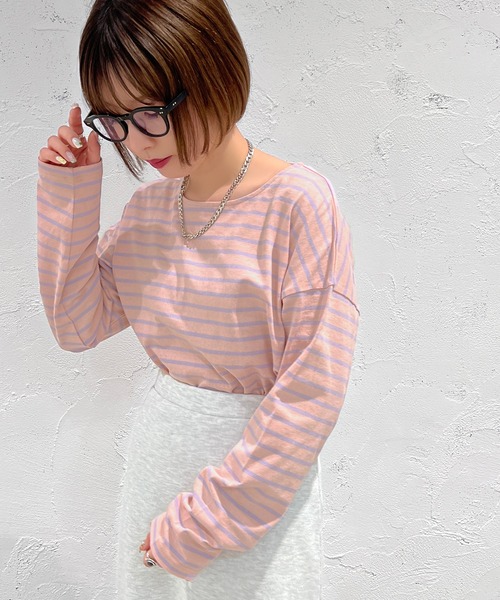 apres jour mignon(アプレジュールミニョン)の「ボーダートップス【ZOZOTOWN限定アイテム】(Tシャツ/カットソー・レディース・ブルー系その他/パープル系その他/グリーン系その他/杢グレー/ピンク系その他/オフホワイト・フリー/X-LARGE)」の18枚目の写真