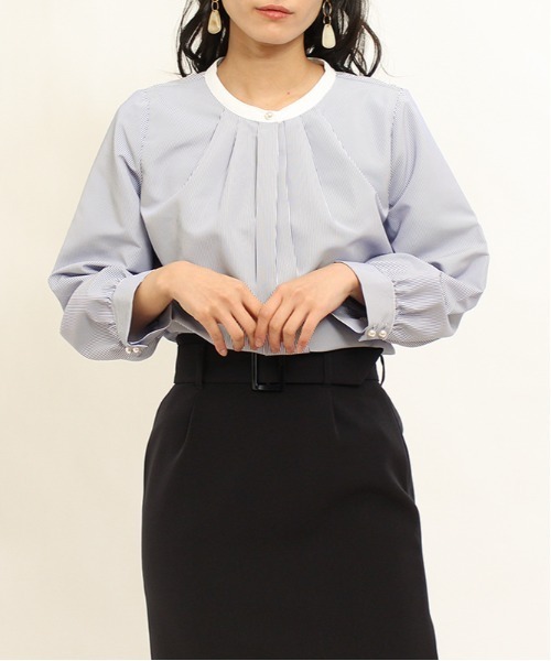 TRUDEA(トルディア)の「配色バンドカラーSTブラウス(シャツ/ブラウス・レディース・ホワイト×ネイビー/ホワイト×ブルー・SMALL/MEDIUM/LARGE)」の12枚目の写真