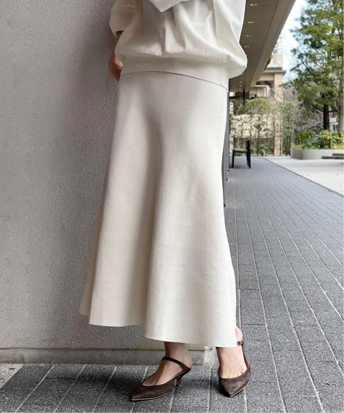 Spick & Span（スピックアンドスパン）の「ハイブリッドコットン ミラノリブ フレアスカート（スカート・レディース・ネイビー/ホワイト・FREE）」の6枚目の写真