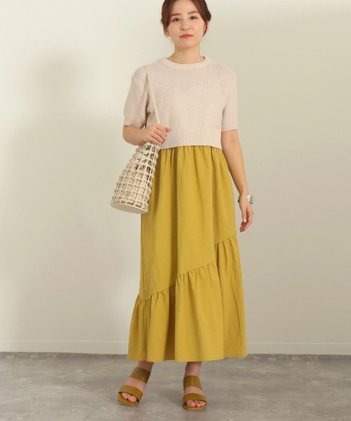 AULI（アウリィ）の「【低身長向けサイズ】ショート丈半袖ニットプルオーバー（ニット/セーター・レディース・オレンジ/グリーン/ライトベージュ・S）」の5枚目の写真