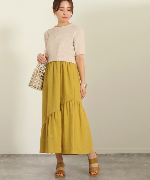 AULI（アウリィ）の「【低身長向けサイズ】ショート丈半袖ニットプルオーバー（ニット/セーター・レディース・オレンジ/グリーン/ライトベージュ・S）」の6枚目の写真