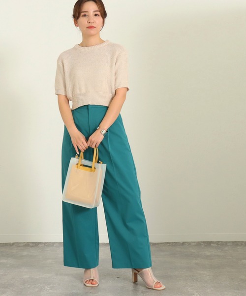 AULI（アウリィ）の「【低身長向けサイズ】ショート丈半袖ニットプルオーバー（ニット/セーター・レディース・オレンジ/グリーン/ライトベージュ・S）」の9枚目の写真