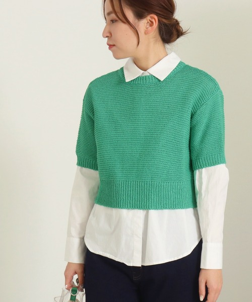 AULI（アウリィ）の「【低身長向けサイズ】ショート丈半袖ニットプルオーバー（ニット/セーター・レディース・オレンジ/グリーン/ライトベージュ・S）」の11枚目の写真